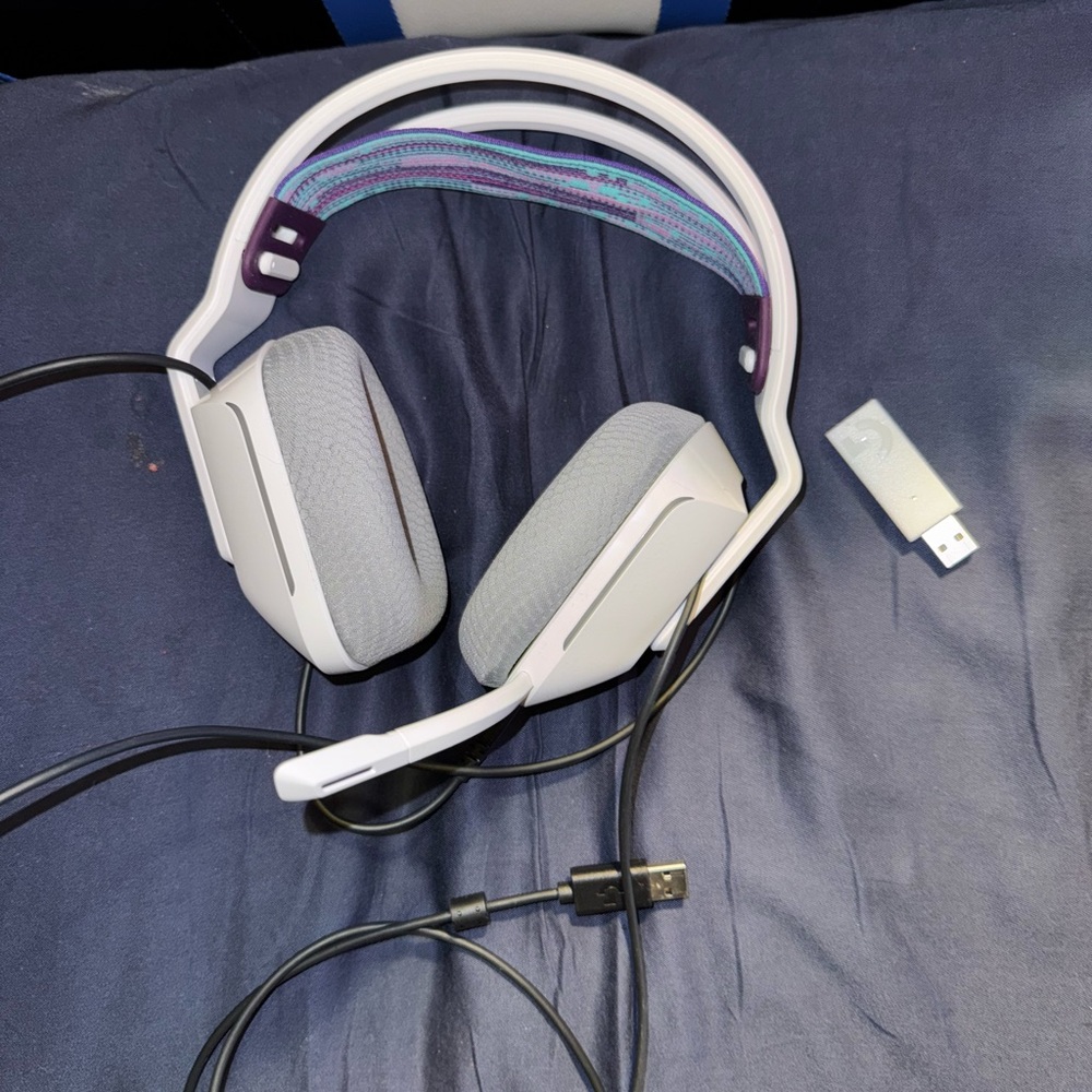 White Gaming Headset with USB Adapter